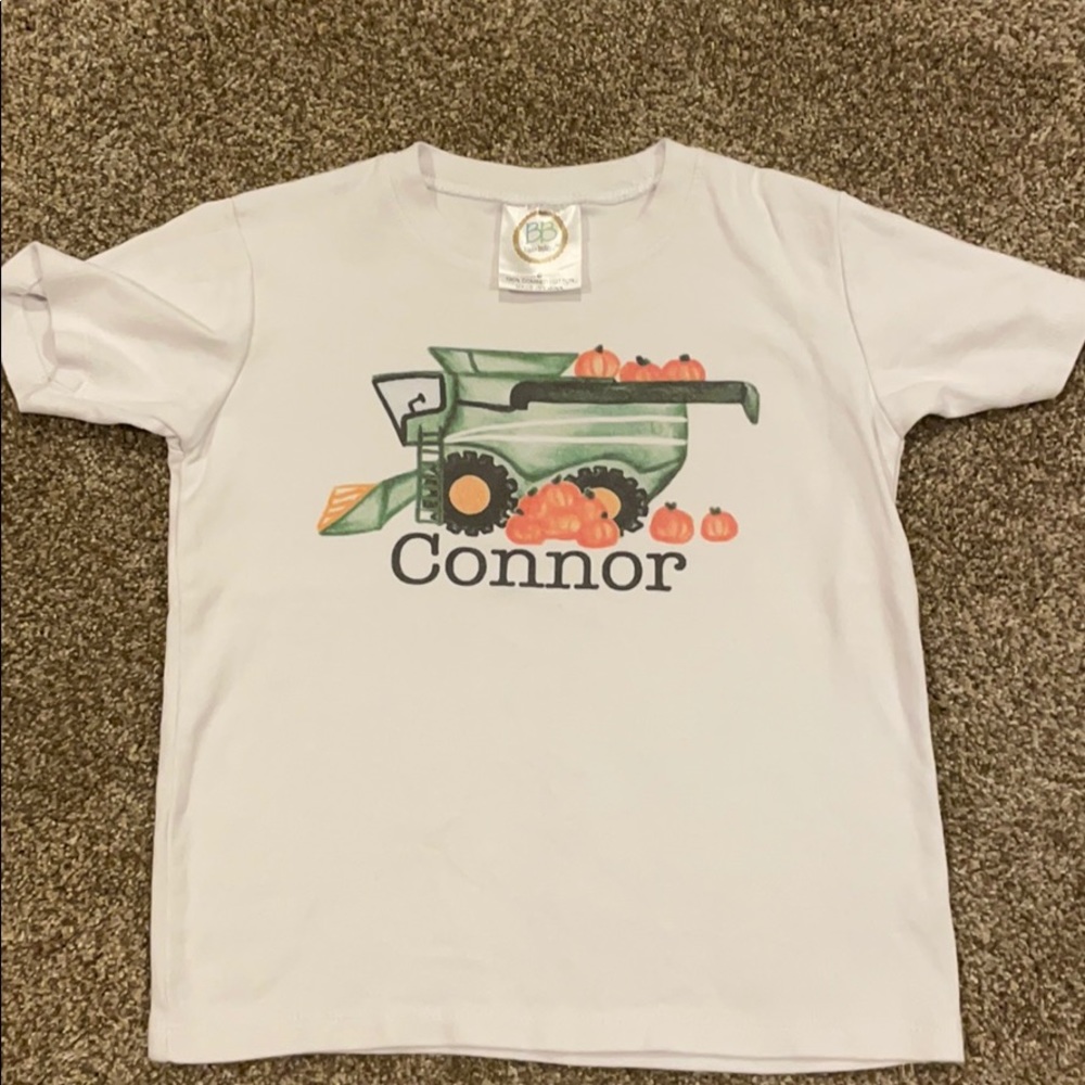 Boys short sleeve pumpkin combine shirt.